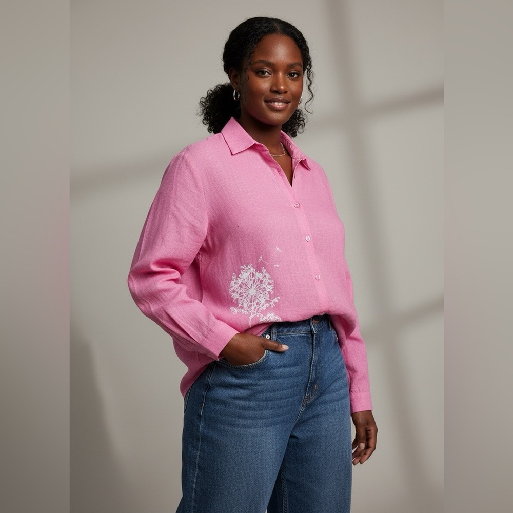 Pink Women's Blouse with Embroidered Detail